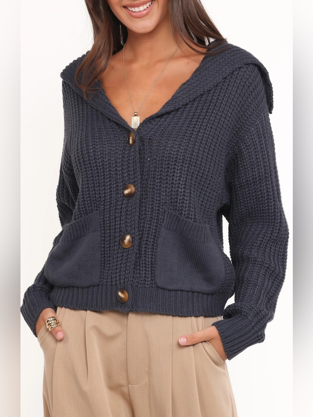 Petal & Pup Amelia Sailor Collar Cardigan, Blue, size Small